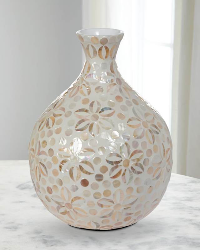 Capraia Coast Floral Mother-of-Pearl Vessel, 13"